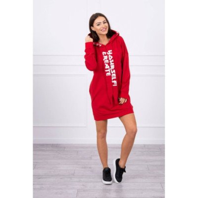 Raudona oversize suknelė su gobtuvu nuotrauka