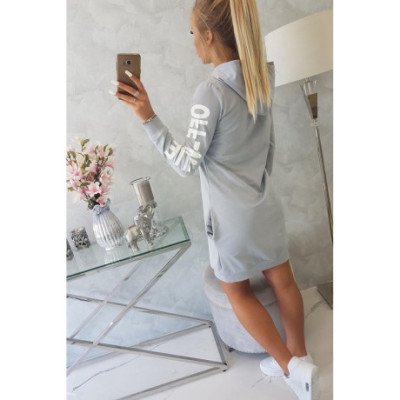 Pilkos spalvos suknelė su užrašais ant rankovių "OFF-WHITE" nuotrauka