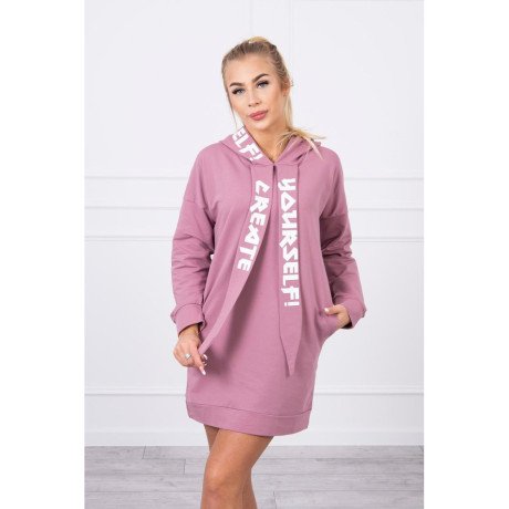 Tamsiai rožinė oversize suknelė su gobtuvu nuotrauka