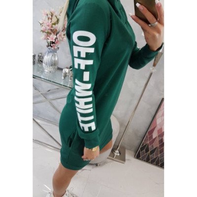 Tamsia žalia suknelė su užrašais ant rankovių "OFF-WHITE" nuotrauka