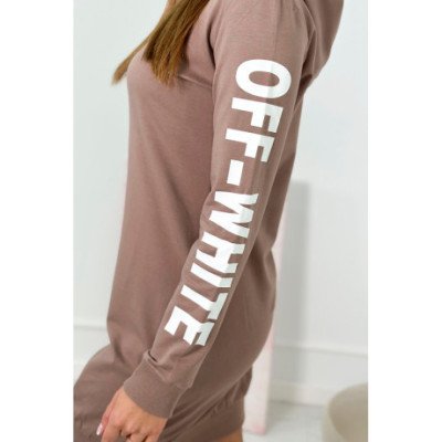 Moka spalvos suknelė su užrašais ant rankovių "OFF-WHITE" nuotrauka