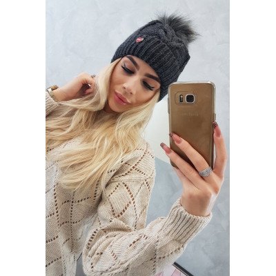 Raudona  kepurė su bumbulu Judyta K347 nuotrauka