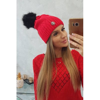 Raudona  kepurė su bumbulu Judyta K347 nuotrauka