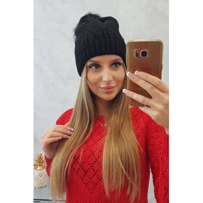 Juoda  kepurė su bumbulu Judyta K347 nuotrauka