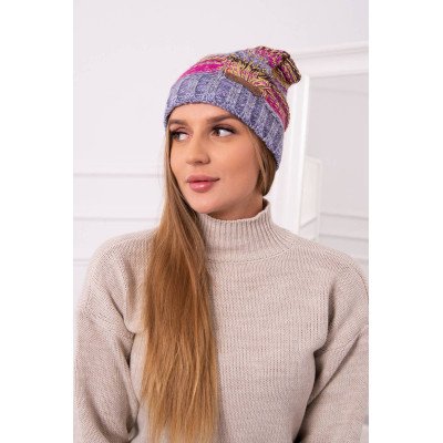 Fuksijos ir violetinė kepurė su pūkeliu Monika K256 nuotrauka