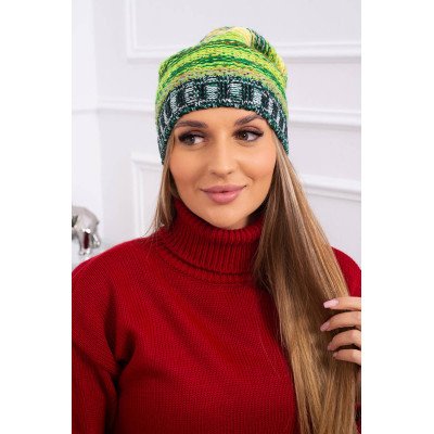 Avietinė ir kreminė kepurė su pūkeliu Alice K248 nuotrauka